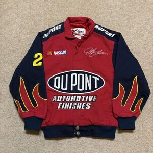 Vtg Jeff Gordon NASCAR Jacket Kids XS Red Dupont Flames Chase Authentics Racing